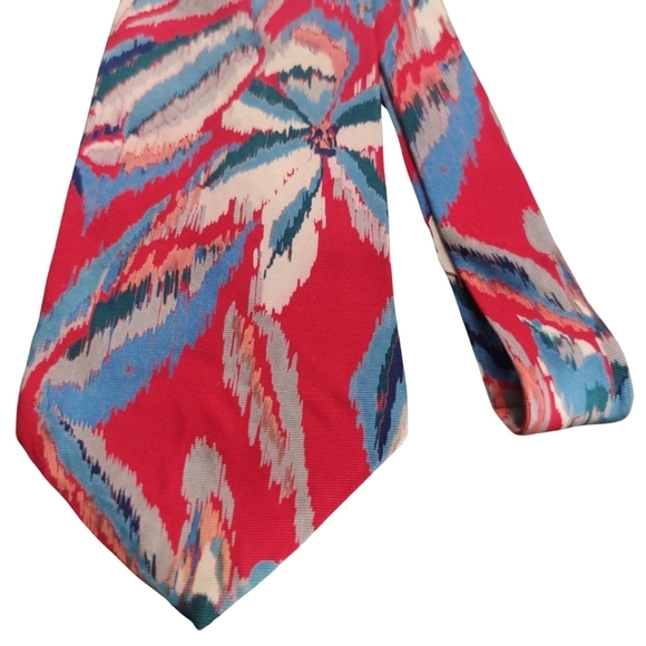 ✨ Vintage Chemin De Fer Abstract Red Floral Silk Tie - Picture 1 of 7